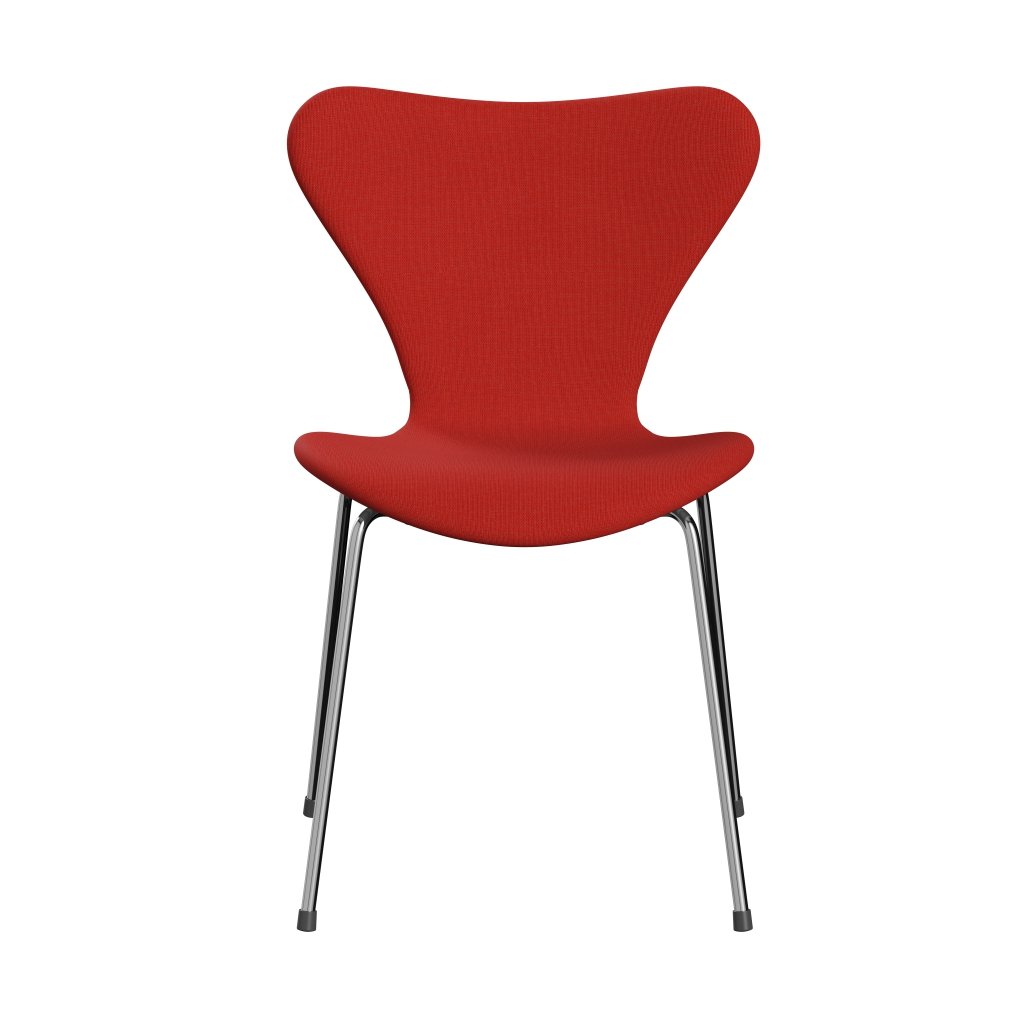 Fritz Hansen 3107 sedia piena tappezzeria, cromo/tela rosa