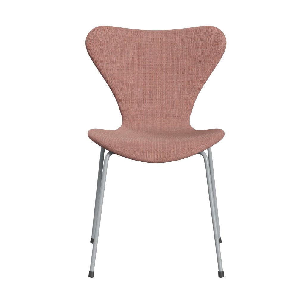 Fritz Hansen 3107 Silla tapicería completa, gris plateado/lienzo suave rosa