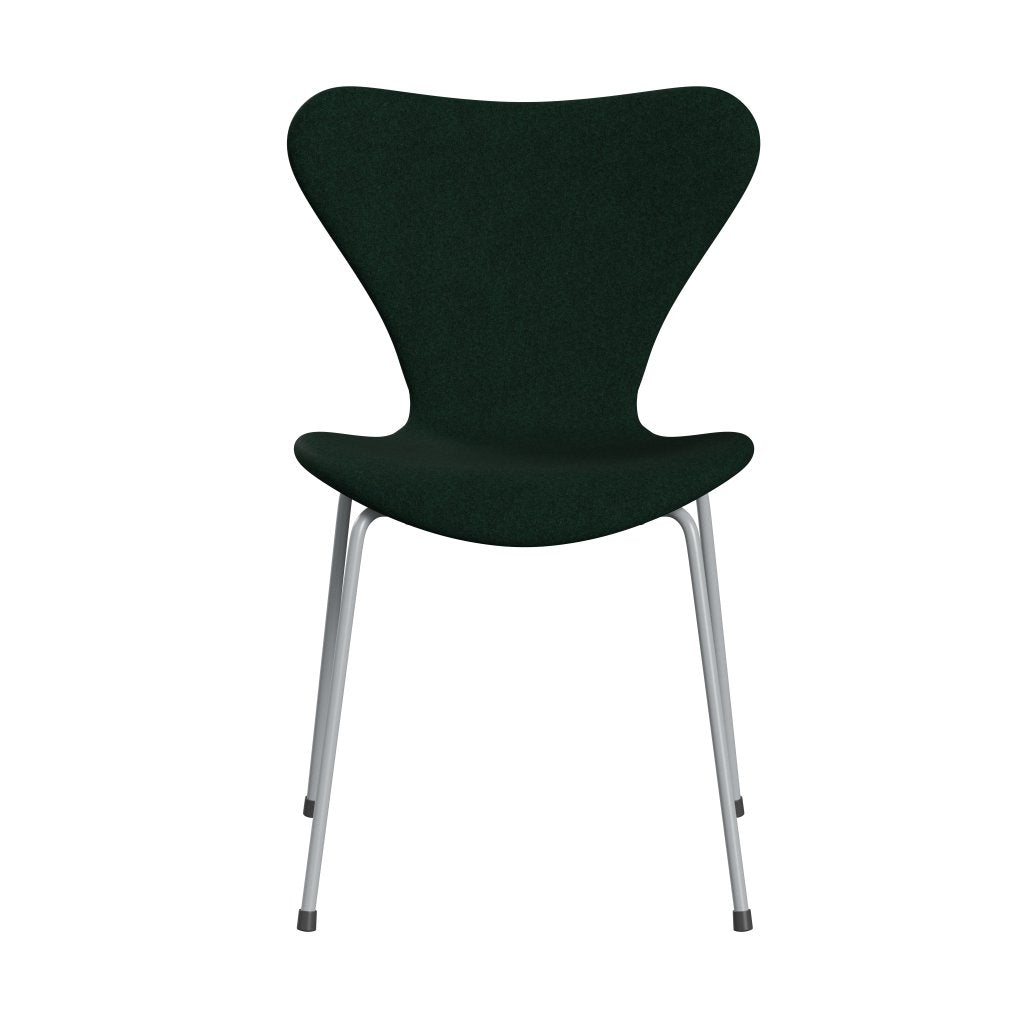 Fritz Hansen 3107 chaise complète complète, gris argenté / divina melange vert foncé