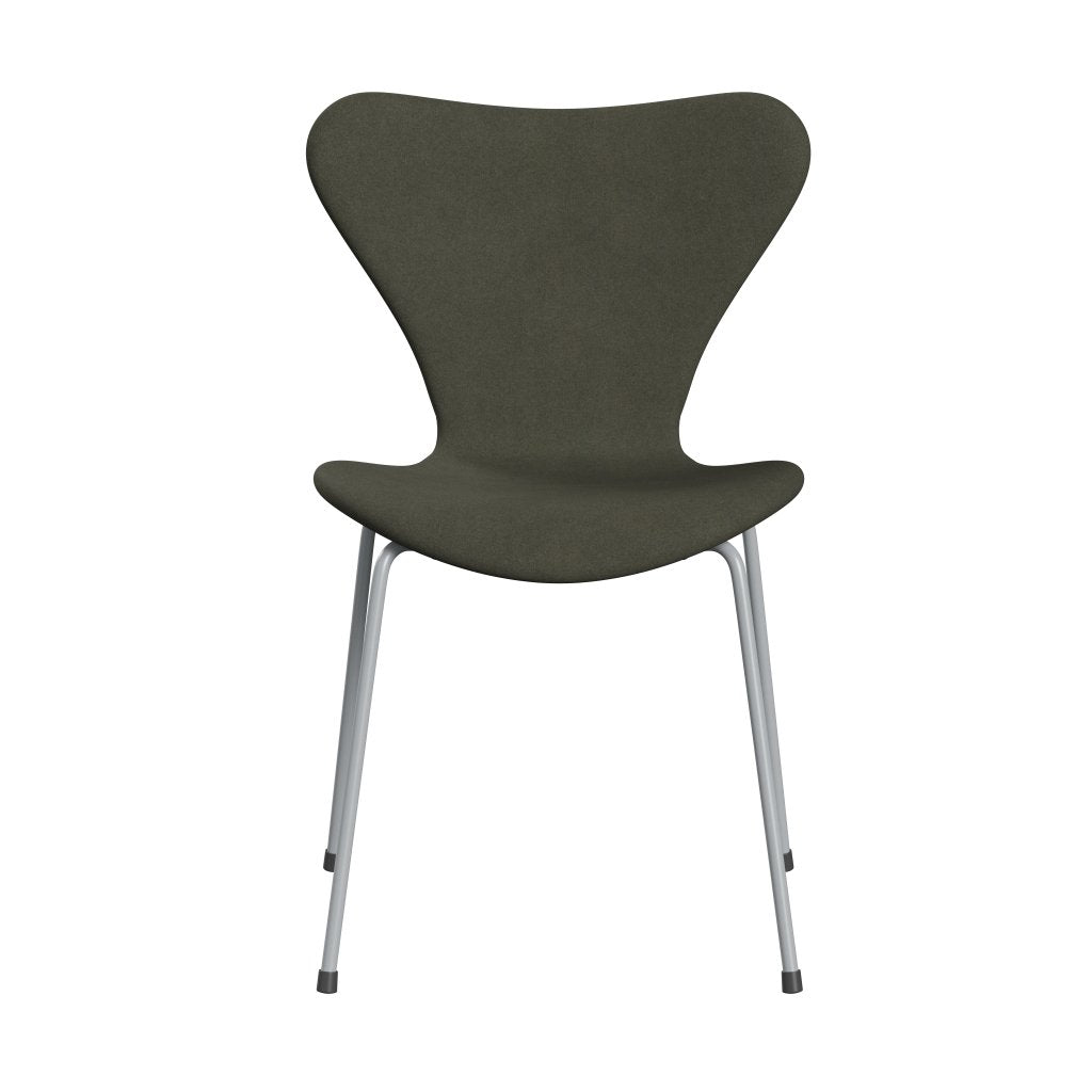 Fritz Hansen 3107 chaise complète complète, gris argenté / divina Green militaire