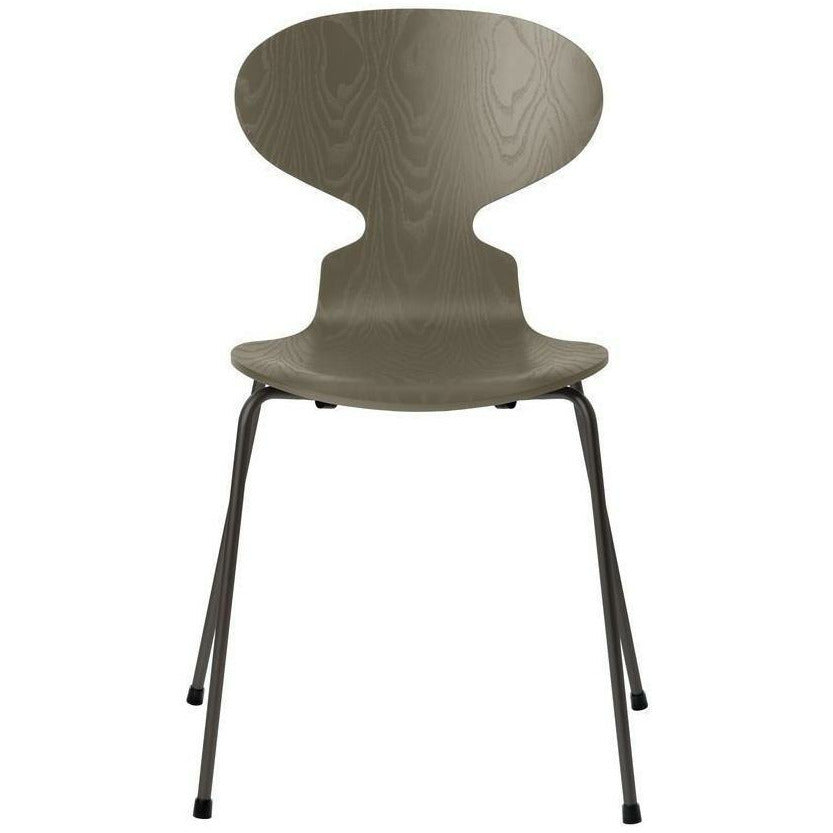 Fritz Hansen Chaise de fourmis colorée de cendres vert olive vert, base de graphite tiède