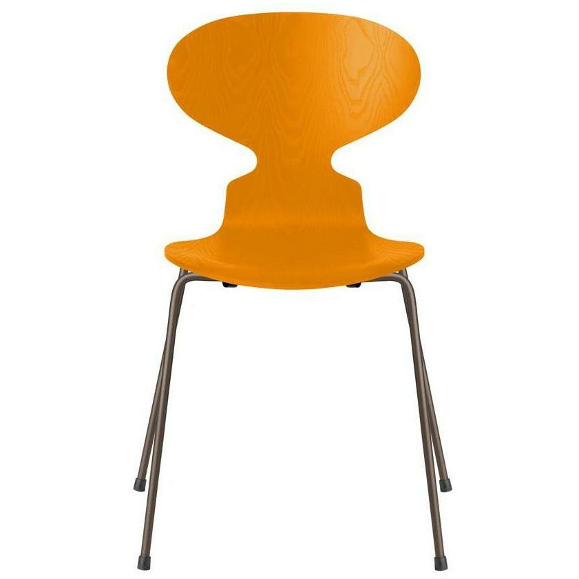 Fritz Hansen Ant Chair Dyed Ash Burnt Yellow Bowl, Brown Bronze Base