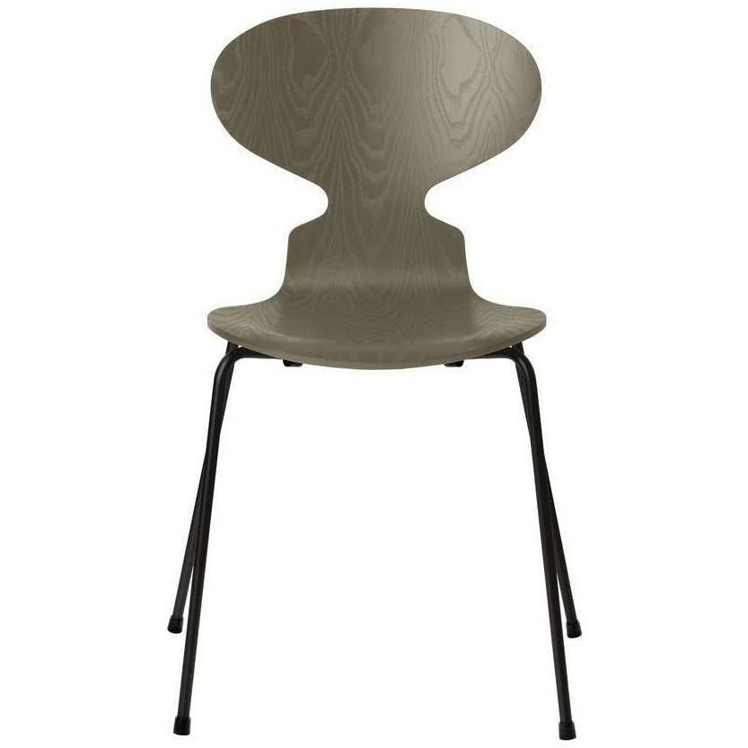 Fritz Hansen Ant Chair Tinted Ash Olive Green Bowl, base nera