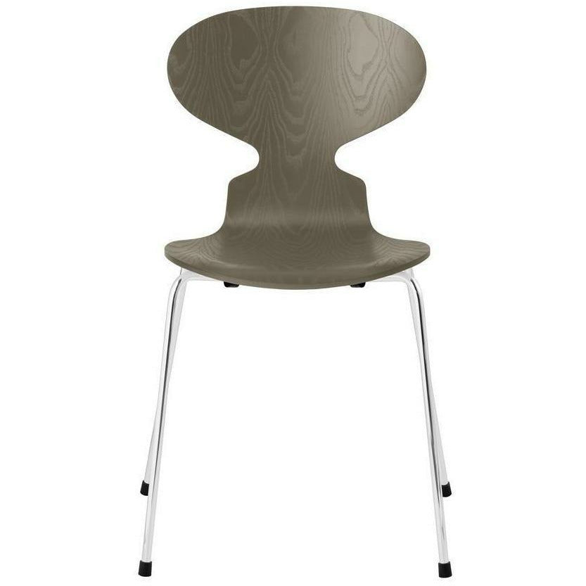 Fritz Hansen Ant Chair Tinted Olive Green Bowl, base in acciaio cromato