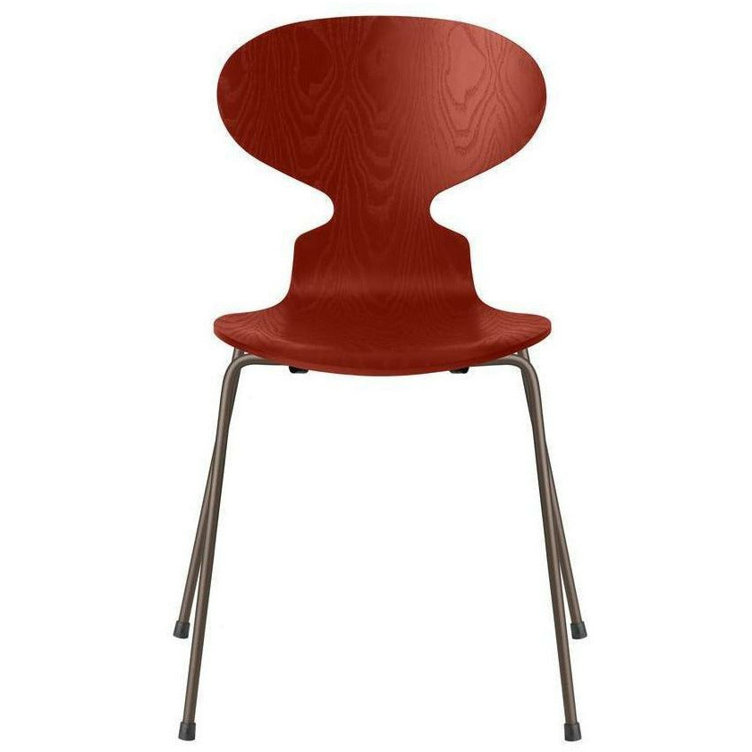 Fritz Hansen Chaise de fourmis teinte au cendre du bol rouge vénitien, base de bronze marron