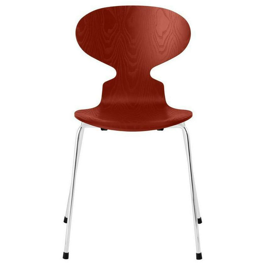 Fritz Hansen Ant Chair Dyed Ash Venetian Red Bowl, Chromed Steel Base