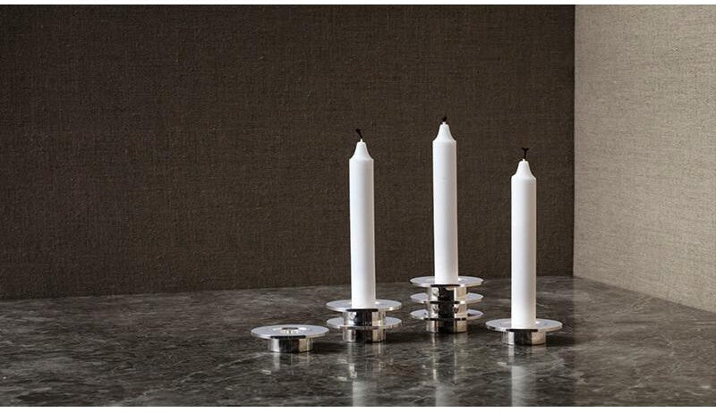 Fritz Hansen Candle Holder, Stainless Steel, Silver Plated