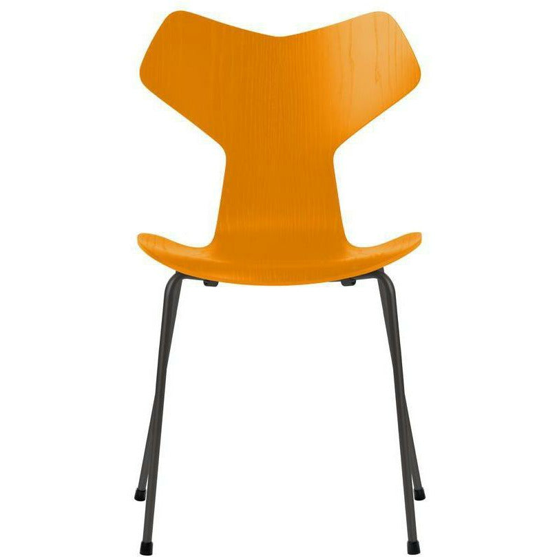 Fritz Hansen Grand Prix Chair Colored Ash Burnt Yellow Shell, Warm Graphite Base