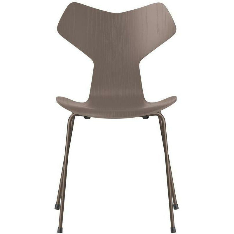 Fritz Hansen Grand Prix Silla Ceniza de color ceniza de arcilla profunda, base de bronce marrón