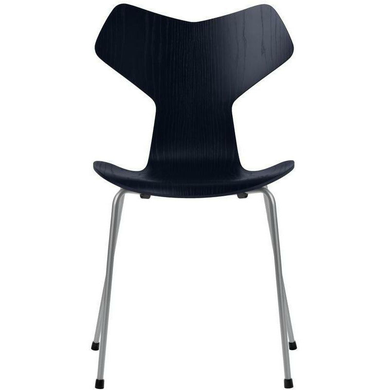 Fritz Hansen Grand Prix Stuhl Farbige Schale Esche Mitternachtsblau, Untergestell Silbergrau