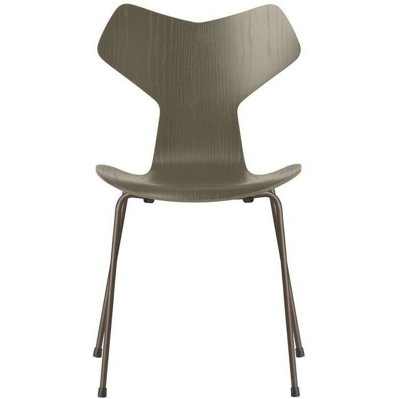 Fritz Hansen Grand Prix Silla de color ceniza de color verde oliva, base de bronce marrón