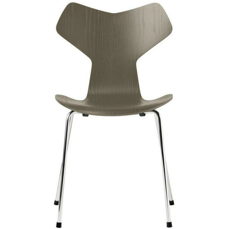 Fritz Hansen Grand Prix Silla coloreada Tazón verde de oliva de ceniza, base de acero cromado