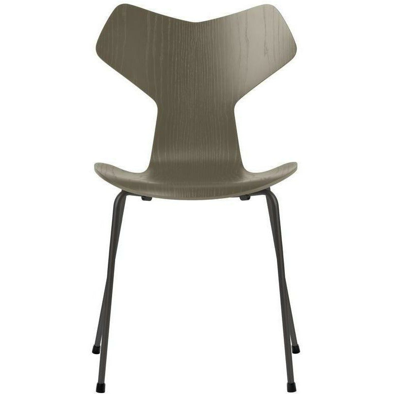 Fritz Hansen Grand Prix Chair Colored Ash Olive Green Bowl, Warm Graphite Base