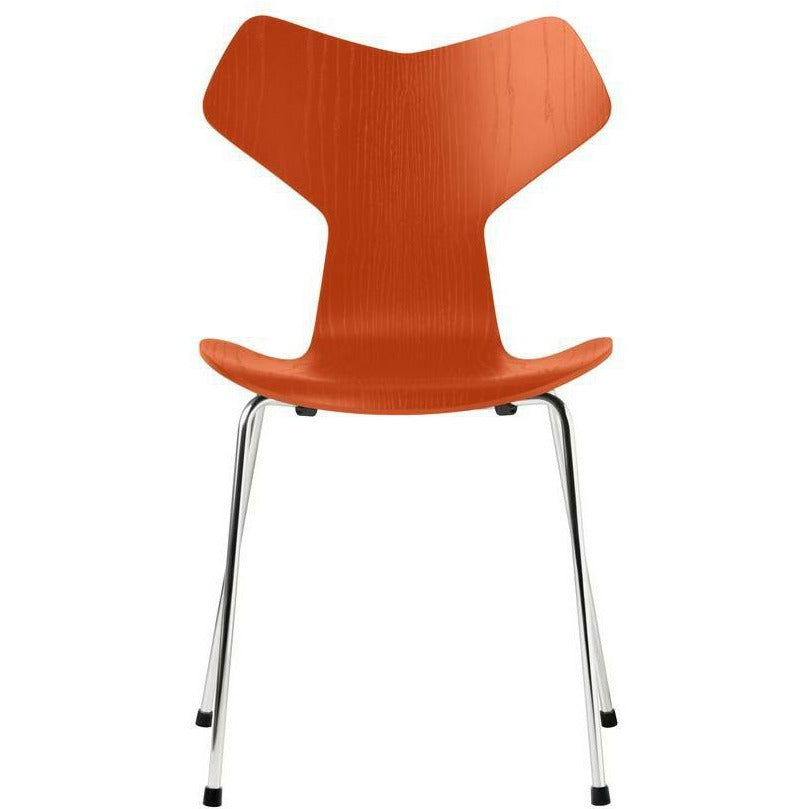 Fritz Hansen Grand Prix Chair Colored Ash Paradise Orange Bowl, Chromed Steel Base