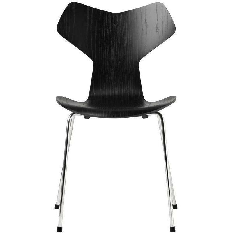 Fritz Hansen Grand Prix Silla Teñido de ceniza negra, base de acero cromado