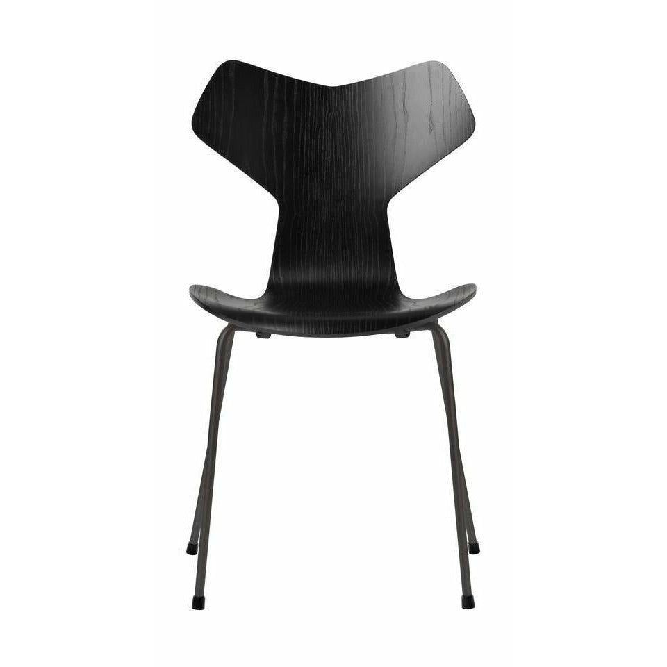 Fritz Hansen Grand Prix sedia tintura di cenere con guscio nero, base di grafite calda