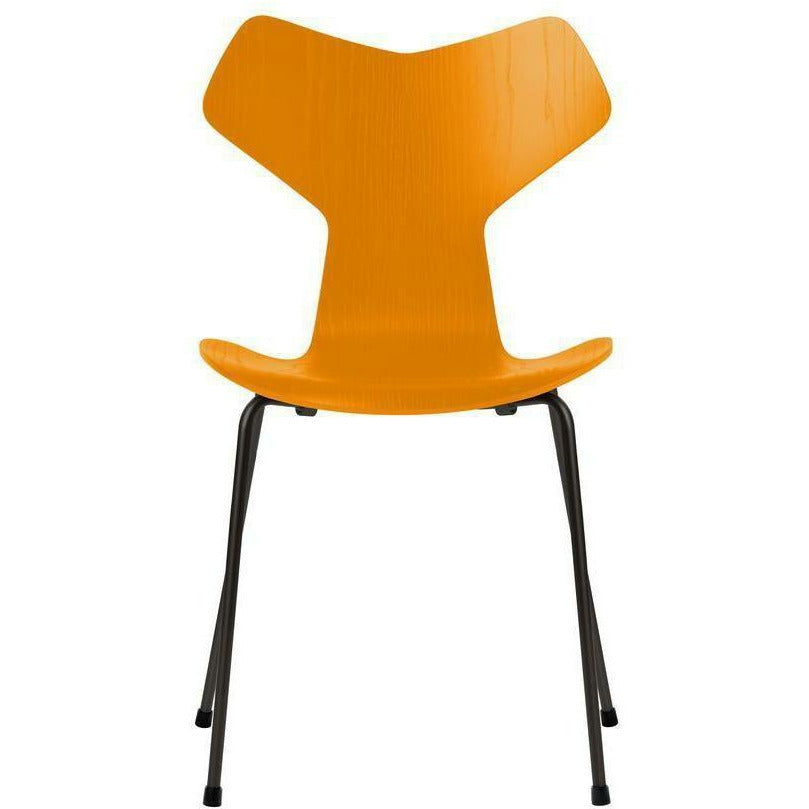 Fritz Hansen Grand Prix sedia tintura di cenere bruciata guscio giallo, base nera