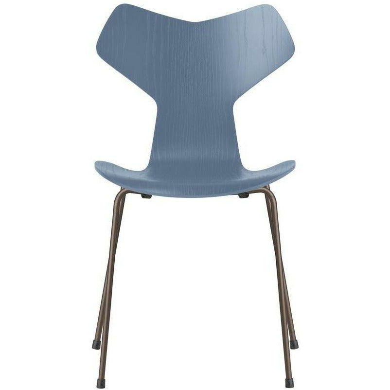 Fritz Hansen Grand Prix Chair Dyed Ash Dusk Blue Bowl, Brown Bronze Base