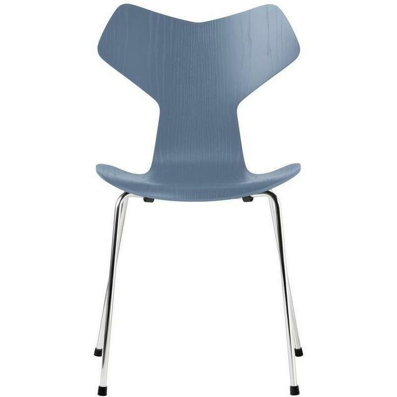 Fritz Hansen Grand Prix Chair Dyed Ash Dusk Blue Bowl, Chromed Steel Base