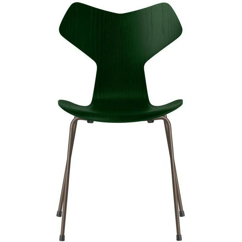 Fritz Hansen Grand Prix stoel geverfd Ash Evergreen Bowl, bruine bronzen basis