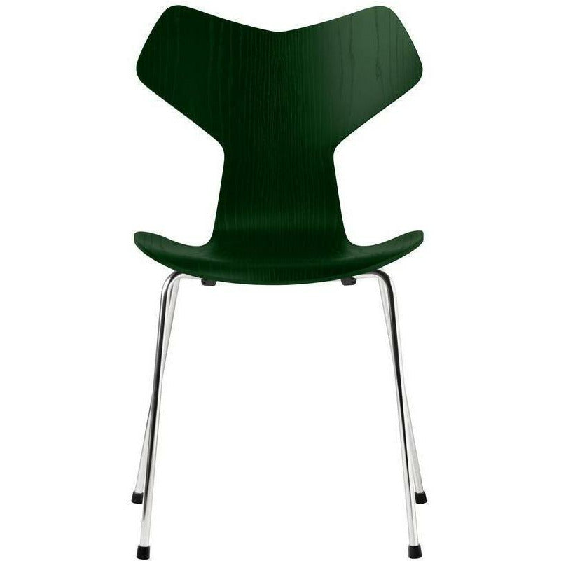 Fritz Hansen Grand Prix stoel geverfd Ash Evergreen Bowl, verchroomde stalen basis