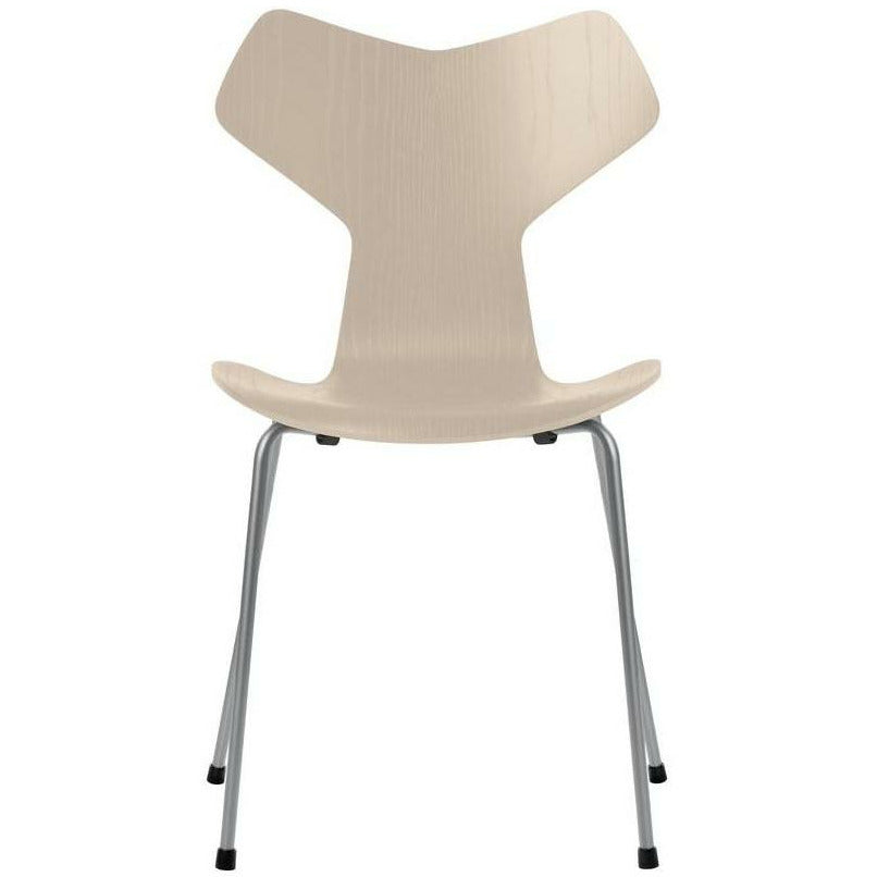 Fritz Hansen Grand Prix stoel geverfd aslicht beige kom, zilveren grijze basis