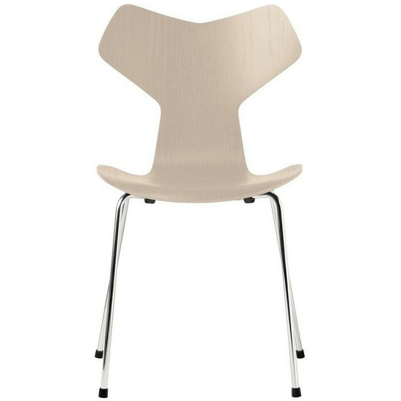 Fritz Hansen Grand Prix Stuhl Esche hellbeige gefärbt Schale, verchromtes Stahlgestell