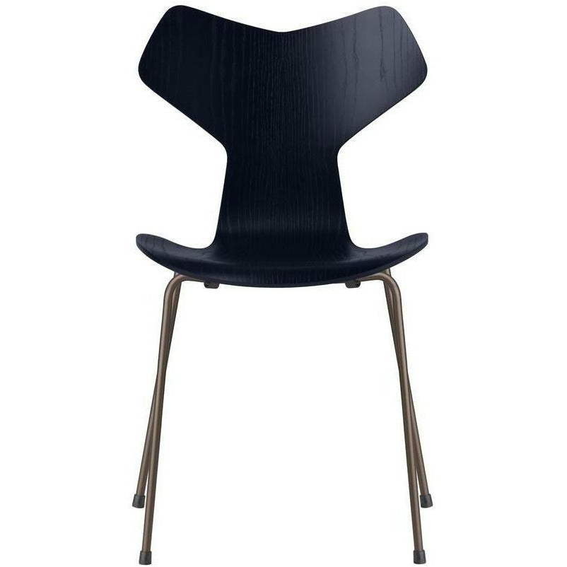 Fritz Hansen Grand Prix Silla teñida Ash Midnight Blue Bowl, Base de bronce marrón