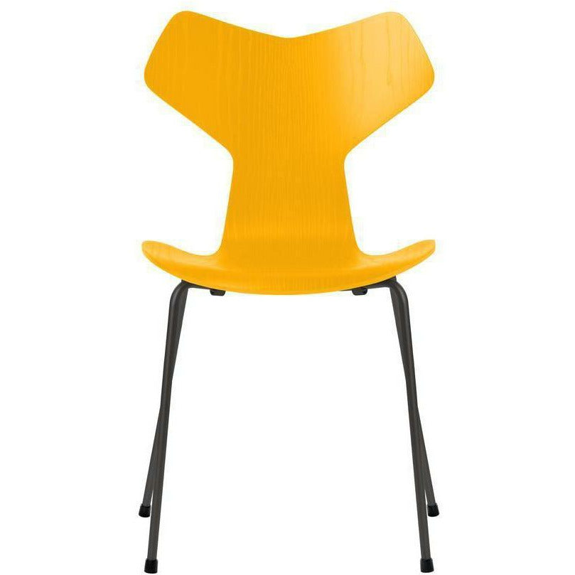 Fritz Hansen Grand Prix Silla teñida Ash True Yellow Bowl, base de grafito cálido