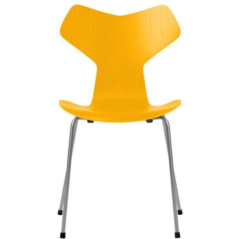 Fritz Hansen Grand Prix -stol färgad ask True Yellow Shell, Silver Grey Base