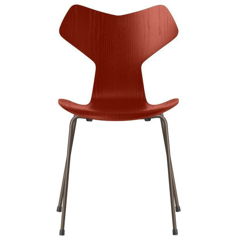 Fritz Hansen Grand Prix Chair Dyed Ash Venetian Red Bowl, Brown Bronze Base