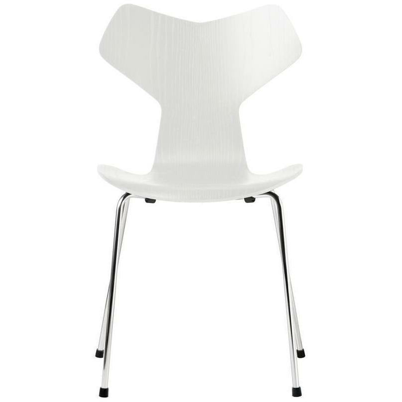 Fritz Hansen Grand Prix sedia tintura di cenere con guscio bianco, base in acciaio cromato