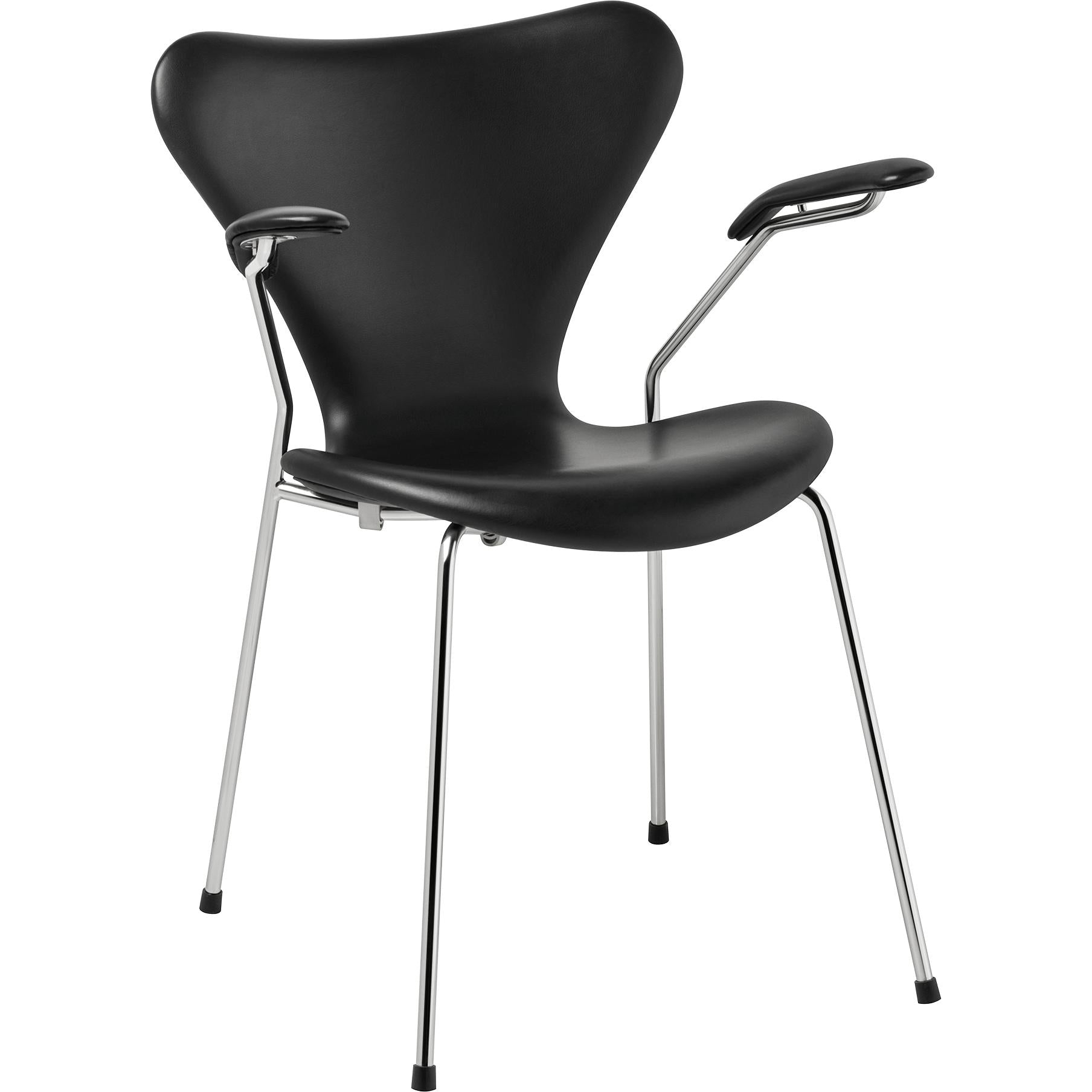 Fritz Hansen Series 7 Armchair With Armrest Full Upholstery Leather Essential, Black