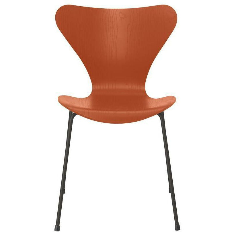 Fritz Hansen Serie 7 stoel gekleurde asparadijs oranje kom, warme grafietbasis