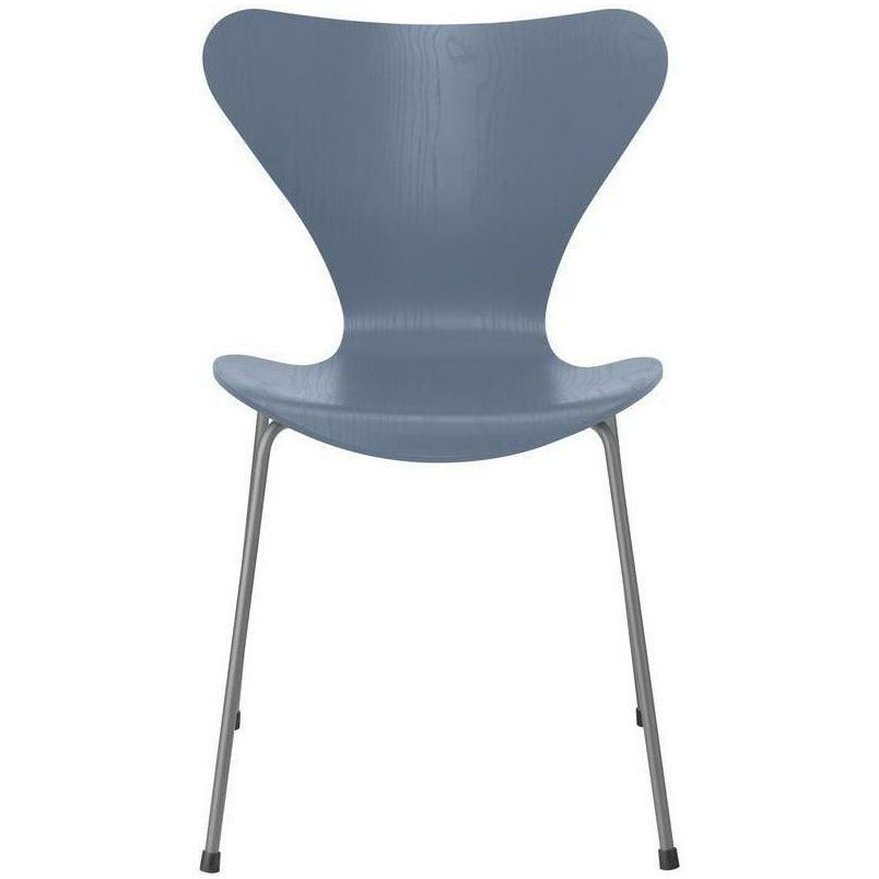 Fritz Hansen Serie 7 Stuhl Gefärbte Esche Dusk Blue Schale, Gestell Silbergrau