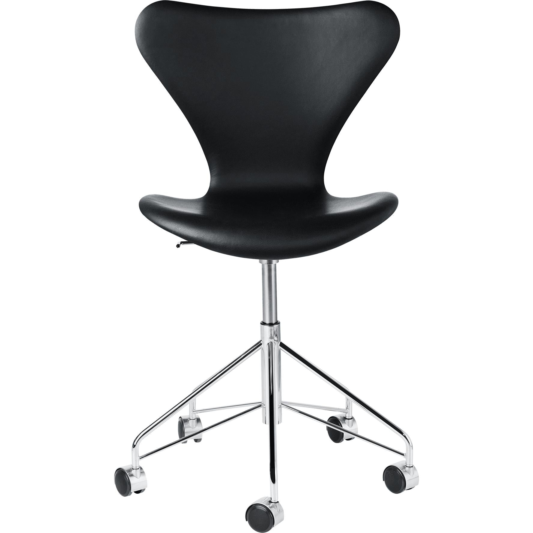 Fritz Hansen Serie 7 Stuhl Drehstuhl Vollpolsterung Leder Essential, Schwarz