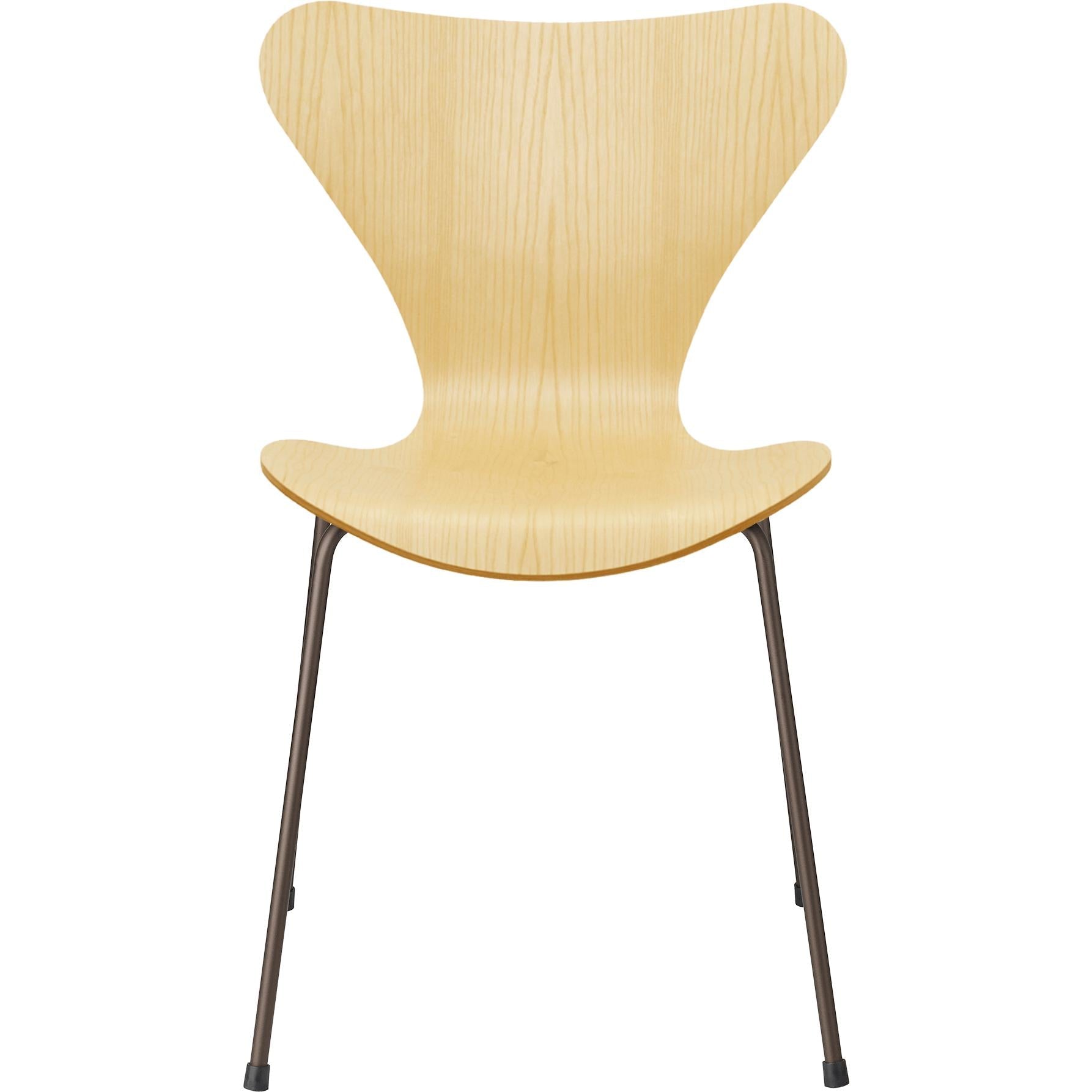 Fritz Hansen Serie 7 Stuhl Furnier Esche Schale, Braun Bronze Basis