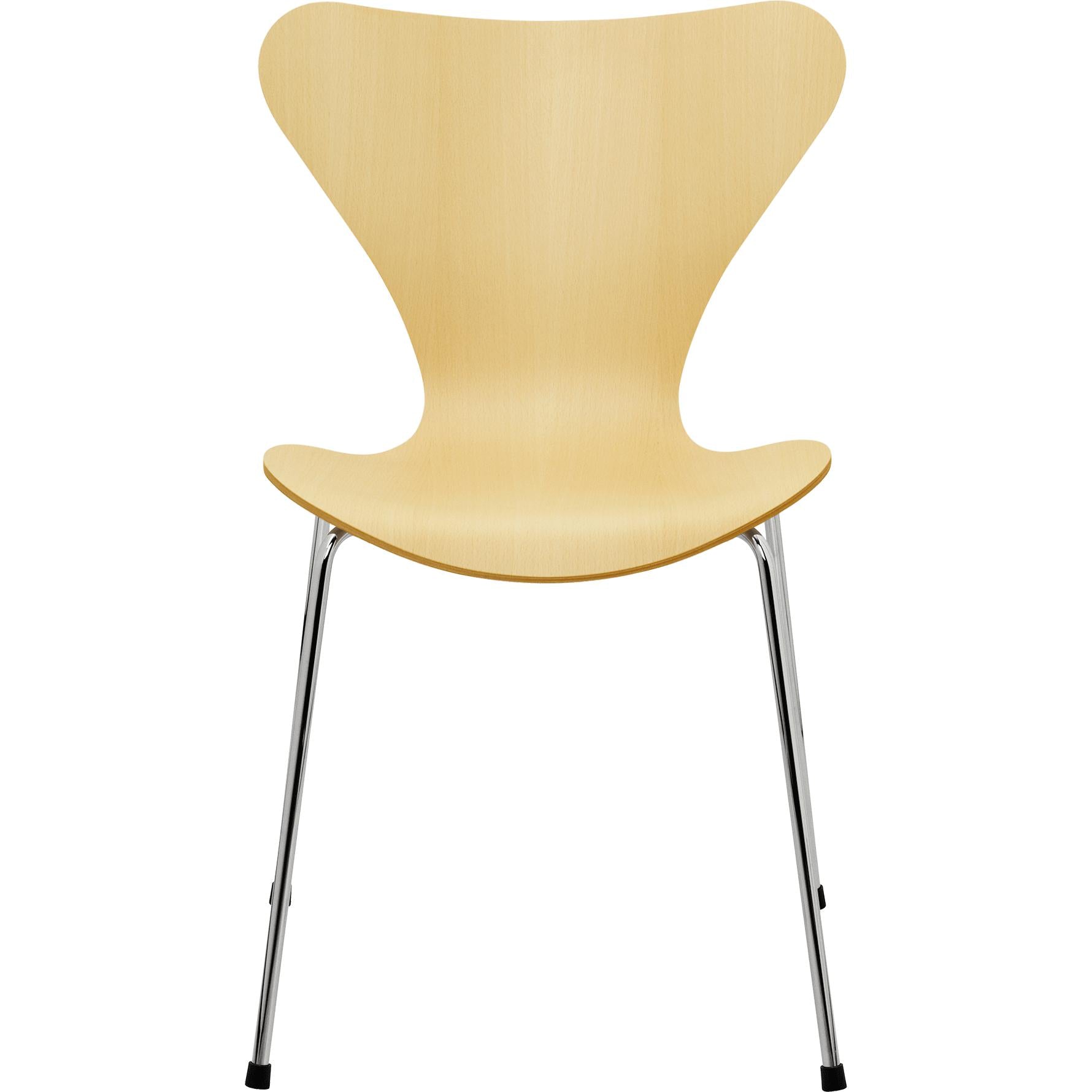 Fritz Hansen Serie 7 Stuhl Buchenfurnierschale, verchromtes Stahlgestell