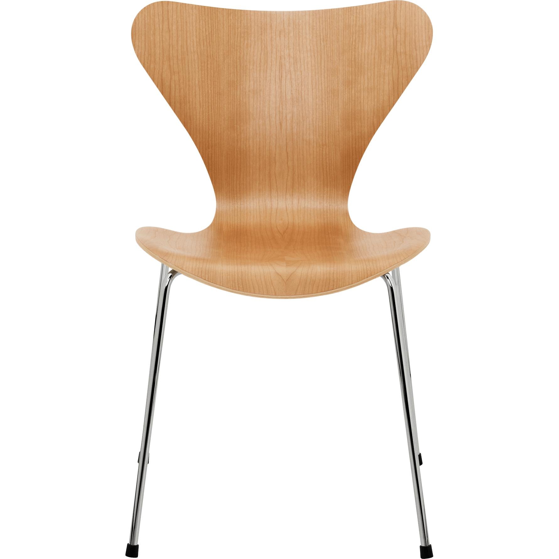 Fritz Hansen Serie 7 Stuhl Furnierschale Kirsche, Untergestell Stahl verchromt