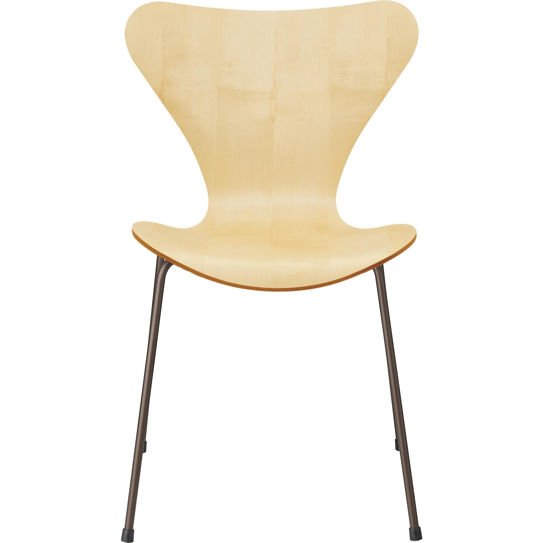 Fritz Hansen Serie 7 Stuhl Furnier Ahorn Schale, Braun Bronze Basis