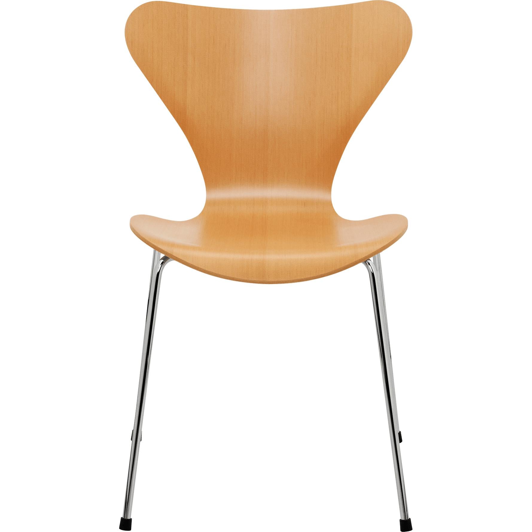 Fritz Hansen Series 7 -stol Veneer Oregon Pine Shell, Chromed Steel Base