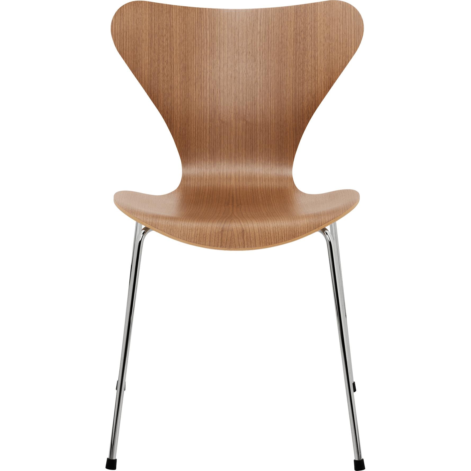 Fritz Hansen Serie 7 stoel fineer walnoot shell, verchroomde stalen basis