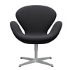 Sedia fritz Hansen Swan Lounge grigio argento/marrone rime/blu scuro