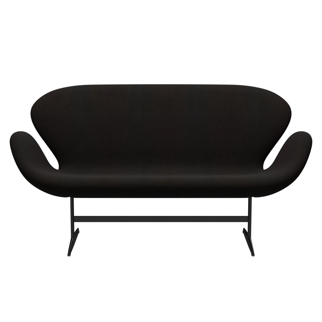 Fritz Hansen Swan Sofa 2 Sitzer, Schwarz Lackiert/Divina Dunkelbraun (384)