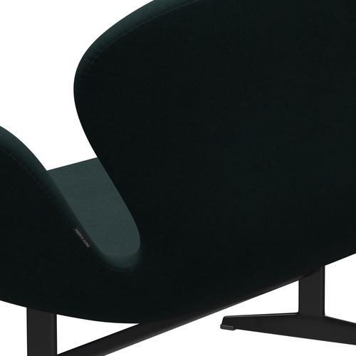 Fritz Hansen Swan Sofa 2-Sitzer, Schwarz Lackiert/Divina Dunkelgrün (886)