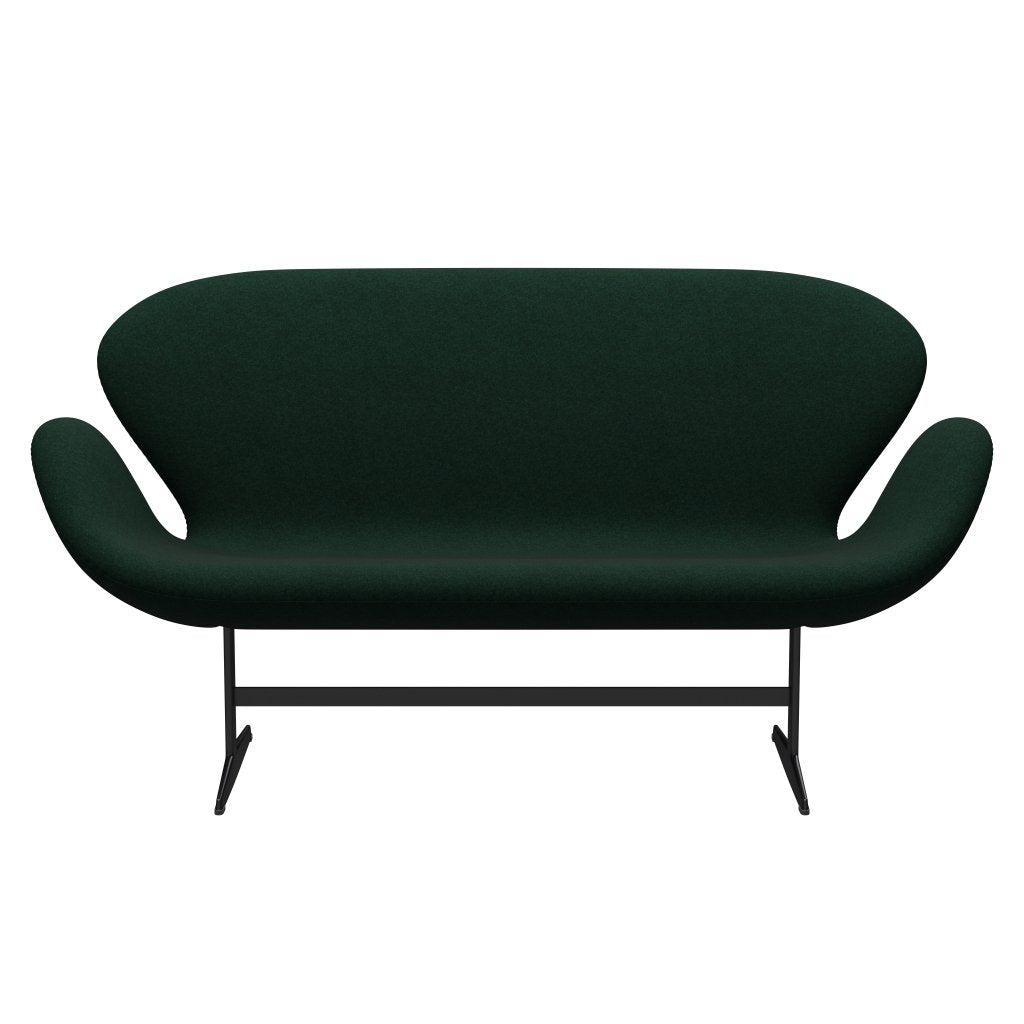 [product_category]-Fritz Hansen Swan Sofa 2 Seater, Black Lacquered/Divina Melange Dark Green-Fritz Hansen-3321-DIM871-BLLA-FRI-1