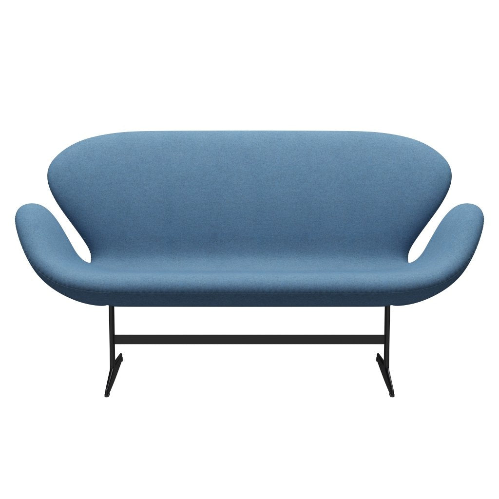 Fritz Hansen Canapé de cygne 2 places, noire laquée / divina mélange bleu clair