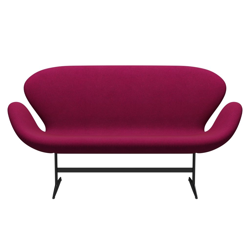 [product_category]-Fritz Hansen Swan Sofa 2 Seater, Black Lacquered/Divina Melange Lipstick Pink-Fritz Hansen-3321-DIM620-BLLA-FRI-1