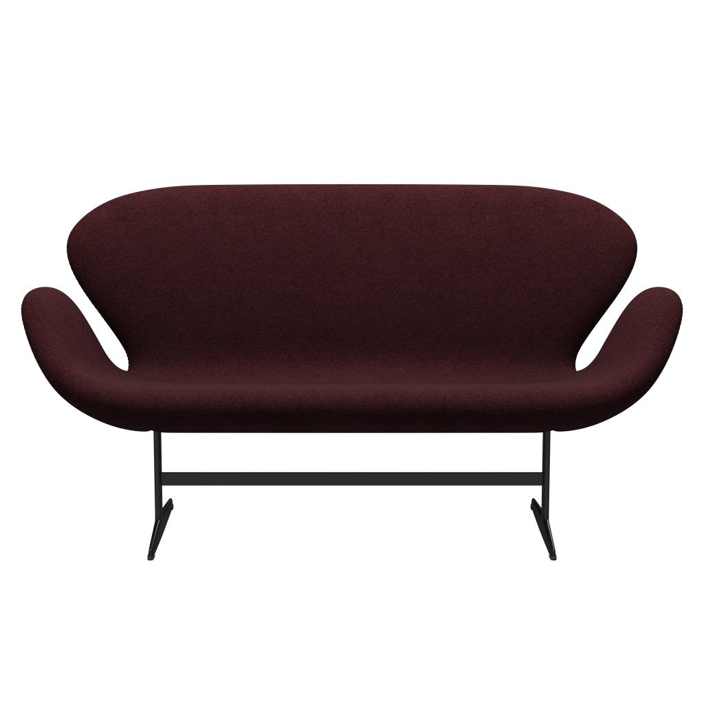 Fritz Hansen Swan Sofa 2-Sitzer, Schwarz Lackiert/Divina Melange Rosa Dunkel