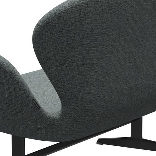 Fritz Hansen Swan Sofa 2-Sitzer, Schwarz lackiert/Hallingdal Grau